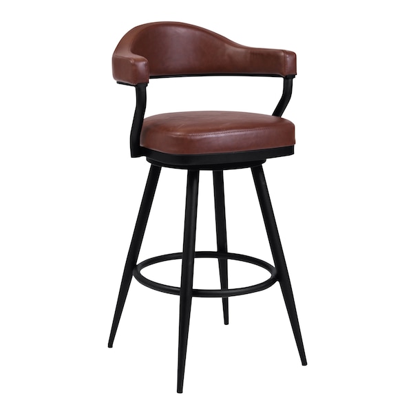 Armen Living Justin 26" Counter Height Swivel Vintage Coffee Faux Leather Bar Stool with Black Metal Legs LCJTBABLVC26 - main